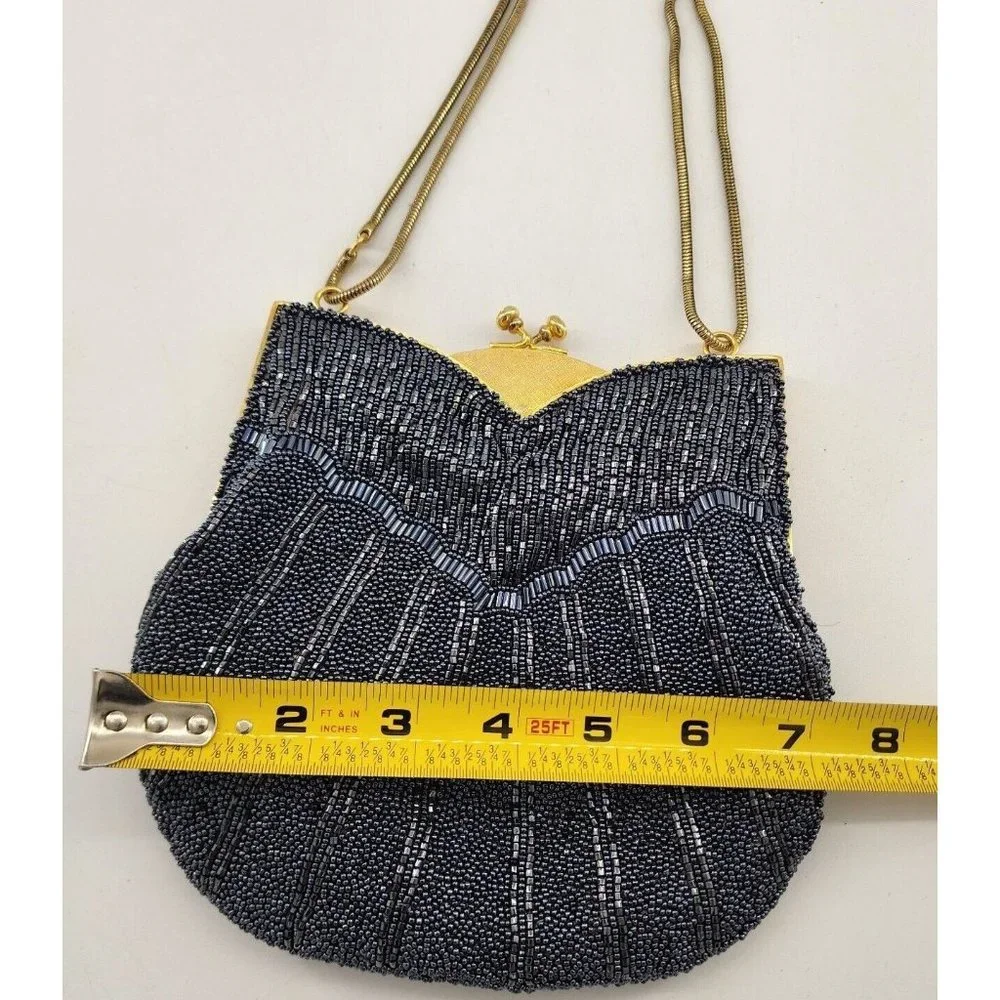 Vintage Ed B Robinson Beaded‎ Handbag Clutch with Gold Strap Small Purse Blue